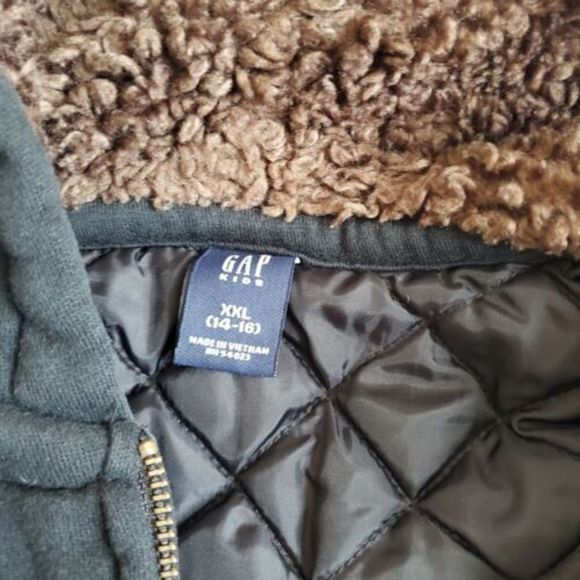 GAP Youth Size 2XL XXL Logo Zip Heavy Black Fur Hoodie - Picture 2 of 12